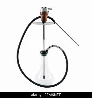 Hookah with brown ceramic bowl. Isolated on a white background. Stock Photo