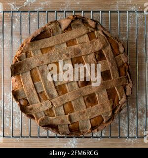 Wholesome home made pie with Lattice crust viewed form above Stock Photo