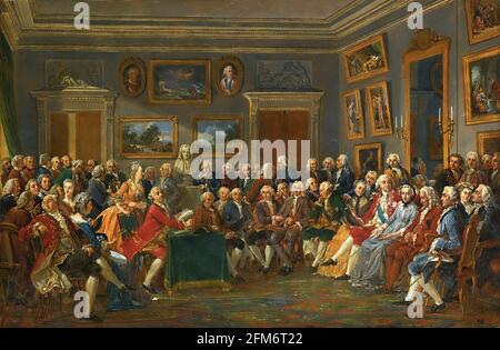 Reading of Voltaire's tragedy of the Orphan of China in the salon of Marie Thérèse Rodet Geoffrin, by Charles Gabriel Lemonnier in 1812