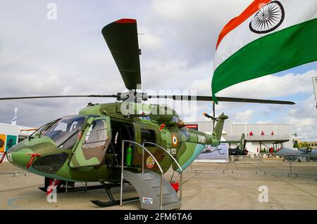 Hindustan Aeronautics ALH Dhruv helicopter of India Army Indian Army at the Farnborough International Airshow, Hampshire, UK, 2008. Trade show Stock Photo