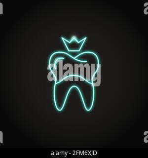 Neon dental crown icon in line style. Orthodontics treatment symbol. Stomatology vector illustration. Stock Vector