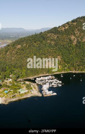Aerial photo of Genoa Bay Marina, Vancouver Island, British Columbia, Canada. Stock Photo