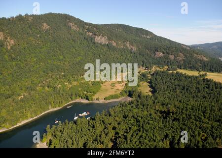 Aerial photograph of Genoa Bay, Vancouver Island, British Columbia, Canada. Stock Photo