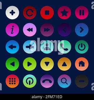 Icon set multi colored button in flat style. Easy editable vector isolated illustration. Stock Vector