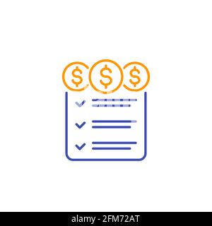 payments and checklist line icon on white Stock Vector