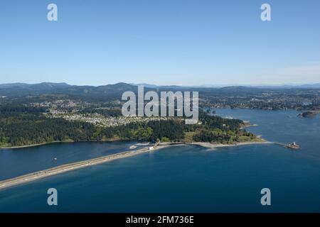 Aerial photograph of the Esquimalt Lagoon, Colwood and the entrance to Esquimalt Harbour, Vancouver Island, British Columbia Stock Photo