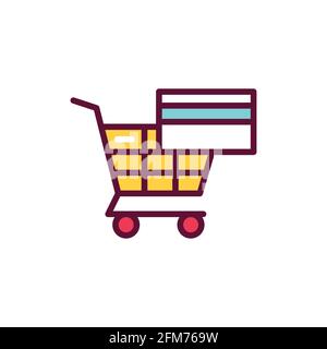 Safe shopping color line icon. Isolated vector element. Outline pictogram for web page, mobile app, promo Stock Vector