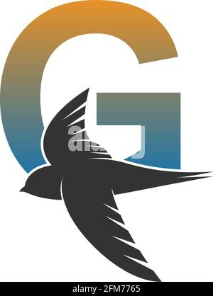 Letter G logo with swift bird icon design vector template Stock Vector