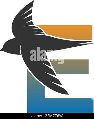 Letter E logo with swift bird icon design vector template Stock Vector