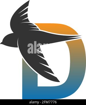 Letter D logo with swift bird icon design vector template Stock Vector