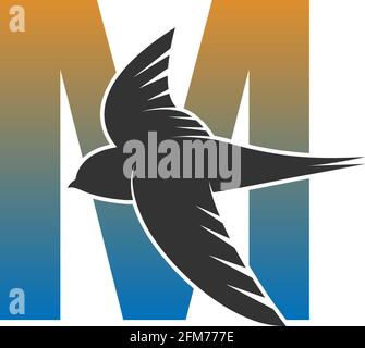 Letter M logo with swift bird icon design vector template Stock Vector