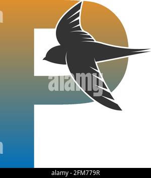 Letter P logo with swift bird icon design vector template Stock Vector