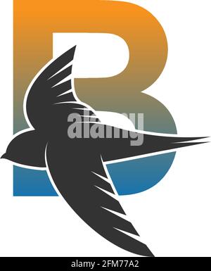 Letter B logo with swift bird icon design vector template Stock Vector