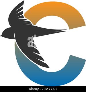 Letter C logo with swift bird icon design vector template Stock Vector