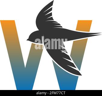 Letter W logo with swift bird icon design vector template Stock Vector