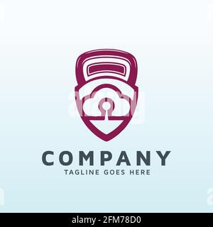 cloud based cyber security logo design with fitness gym icon. Stock Vector
