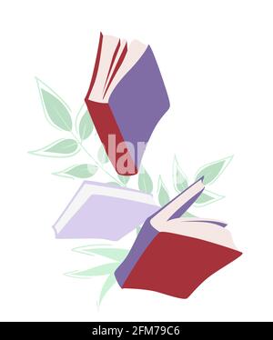 Books flying banner template. Vector minimalist background with textures for a library. Education poster, flyer, advertising. Knowledge web design Stock Vector