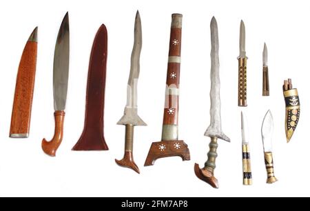 Filipino Fighting Sword and Knife Collection on White Background Stock Photo