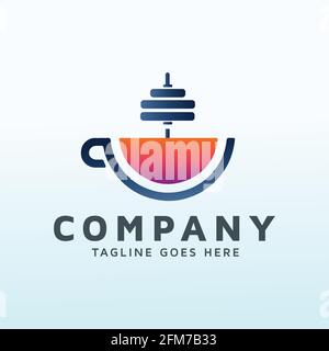 coffee cup logo design with fitness icon Stock Vector
