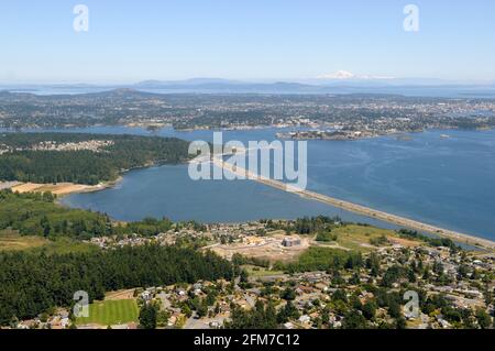 Aerial photo of the Esquimalt Lagoon, Vancouver Island, British Columbia, Canada. Stock Photo