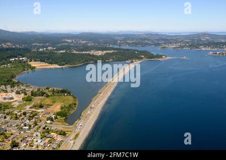 Aerial photo of the Esquimalt Lagoon, Vancouver Island, British Columbia, Canada. Stock Photo