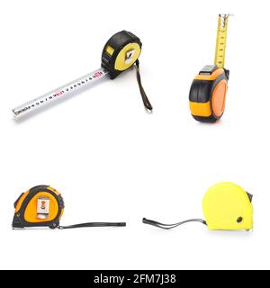 Set of measuring tapes on white background Stock Photo