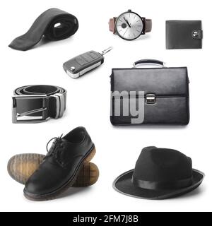 Stylish male accessories on white background Stock Photo