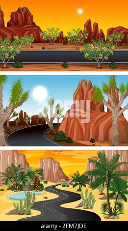 Three different nature horizontal scenes illustration Stock Vector