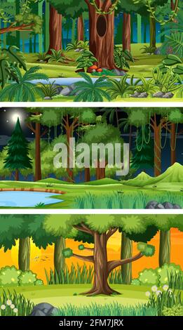 Three different nature horizontal scenes illustration Stock Vector