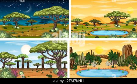Four different nature horizontal scenes illustration Stock Vector