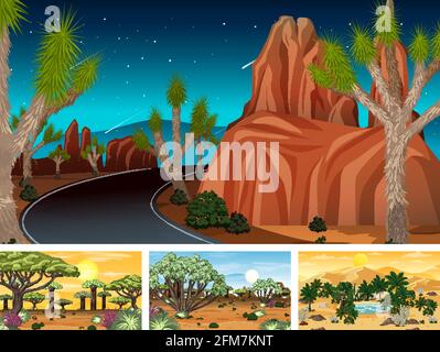 Set of different nature horizontal scenes illustration Stock Vector