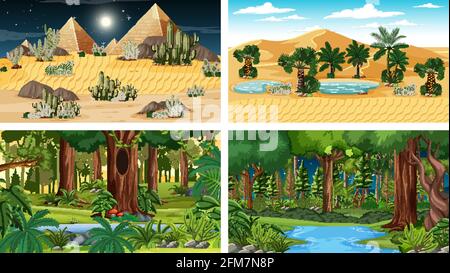 Four different nature horizontal scenes illustration Stock Vector