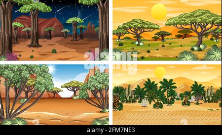 Four different nature horizontal scenes illustration Stock Vector