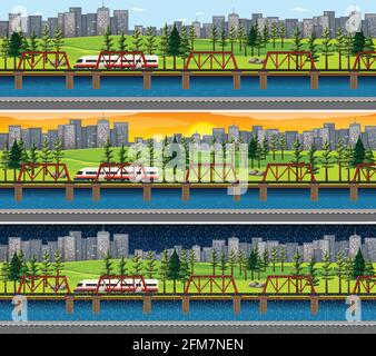 View of city in different time in a day illustration Stock Vector