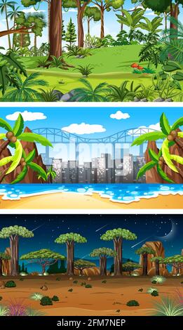 Set of different nature horizontal scenes illustration Stock Vector