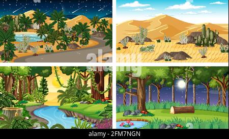 Four different nature horizontal scenes illustration Stock Vector