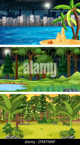 Set of different nature horizontal scenes illustration Stock Vector