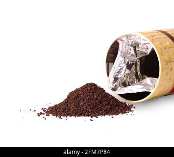 Granulated tea and an open box on the white Stock Photo