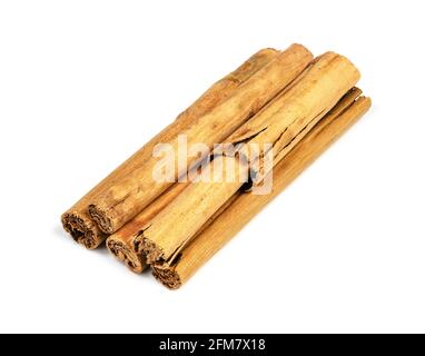 several sticks of alba premiumin ceylon cinnamon closeup on white background Stock Photo