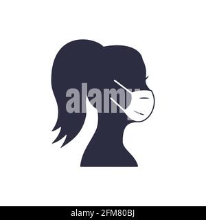Woman in protective mask icon. Vector illustration isolated on white. Stock Vector