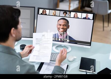 Virtual Job Interview Webcast Using Online Video Conference Stock Photo