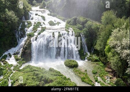 cascade of marmore open lower glimpse at full flow in the month of May Stock Photo