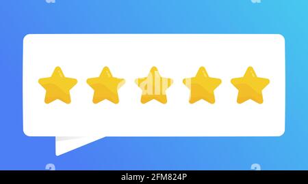 Positive feedback. Five star quality rating vector illustration isolated on blue background. Vector banner good review on blue background. Stock Vector