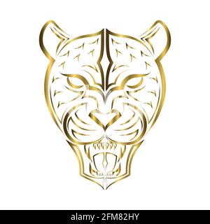 gold line art of Roaring Leopard head. Good use for symbol, mascot, icon, avatar, tattoo, T Shirt design, logo or any design you want. Stock Vector