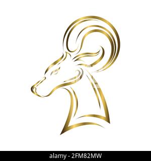 Gold line art of Barbary sheep head. Good use for symbol, mascot, icon, avatar, tattoo, T Shirt design, logo or any design you want. Stock Vector