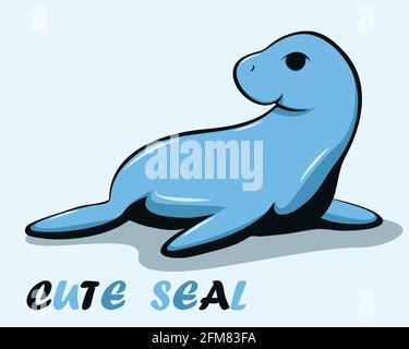 Vector illustration cartoon of a blue cute seal. Stock Vector