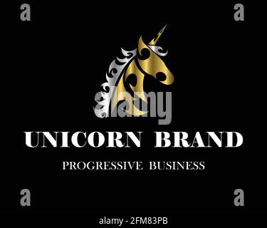 Line art vector logo of unicorn head. Suitable for use as logo. Stock Vector