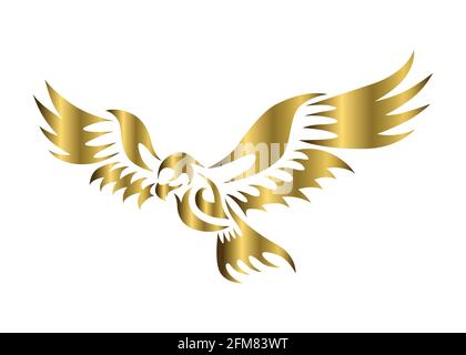 golden vector logo of hawk that is flying. Stock Vector