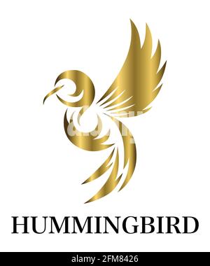 Golden Vector illustration on a white background of flying hummingbird. Suitable for making logos. Stock Vector