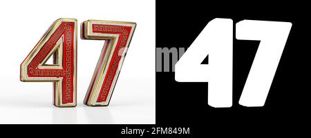 Number forty-seven (number 47) with red transparent stripe on white background, with alpha channel. 3D illustration Stock Photo